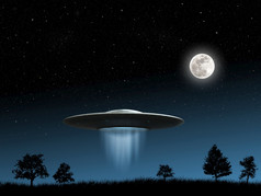 渲染飞行碟子UFO晚上背景