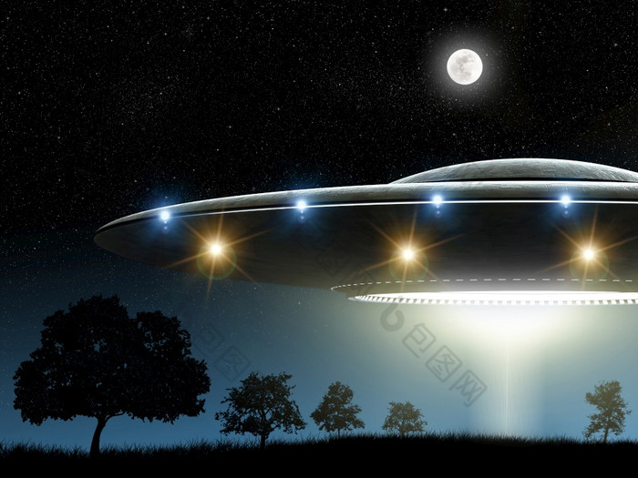 呈现飞行飞碟UFO晚上背景