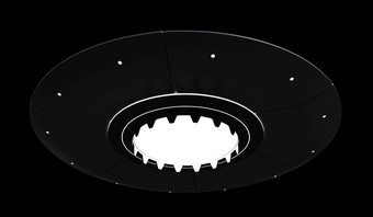 渲染飞行飞碟孤立的在黑色的背景