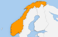 渲染摘要地图挪威突出显示橙色颜色