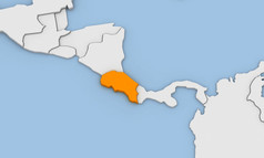渲染摘要地图科斯塔黎加突出显示橙色颜色