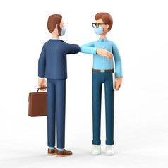 两个商人穿保护脸面具问候碰撞肘部插图的安全问候在新冠病毒流感大流行