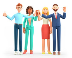 插图业务团队非正式的问候快乐工作人给高五个和手势标志多元文化的的同事们卡通字符成功的伙伴关系概念