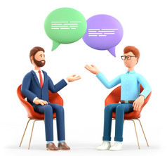 插图两个但会议和会说话的与演讲泡沫快乐商人字符坐着椅子和讨论成功的伙伴关系心理学家咨询支持会话