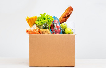 首页交付食物集产品和生活必需品纸板盒子捐赠在疫情复制痉挛