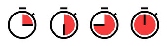 集红色的小时图标倒计时小时平风格秒表符号白色背景向量插图集红色的小时图标倒计时小时平风格图片