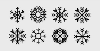 雪花变化图标集合雪花冰水晶白色背景冬天象征圣诞节标志标志向量插图雪花变化图标集合雪花冰水晶白色背景冬天象征