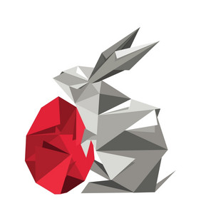 插图艺术折纸兔子持有折纸的蛋