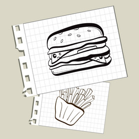 插图涂鸦汉堡和薯条记事本纸