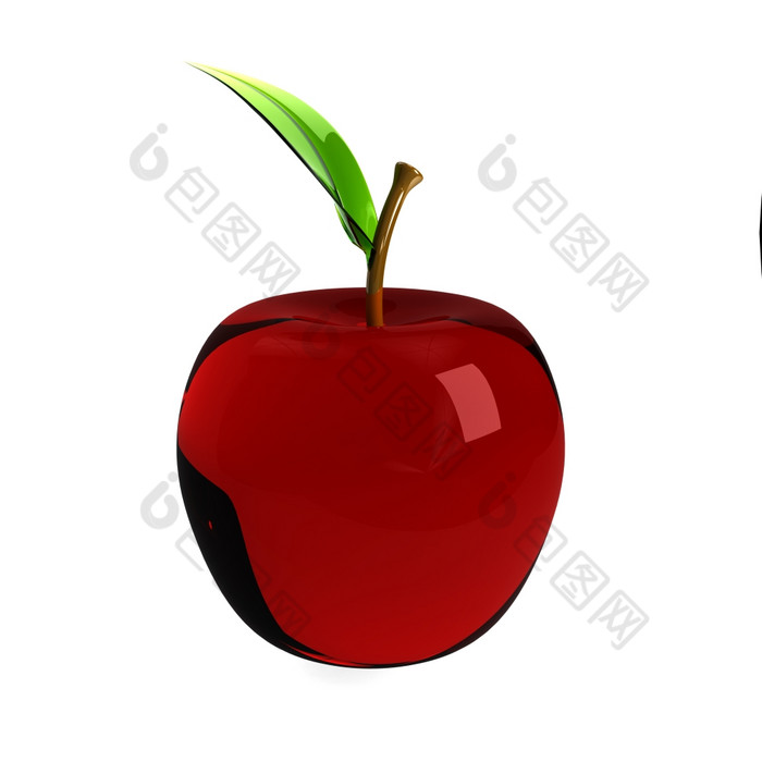 红色的玻璃苹果在白色电脑生成的图像