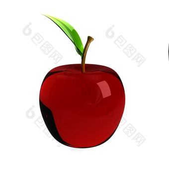 红色的<strong>玻璃</strong>苹果在白色电脑生成的图像