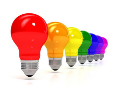 彩虹灯泡在白色背景电脑生成的图像