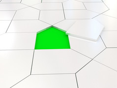 白色房子谜题在绿色呈现图像