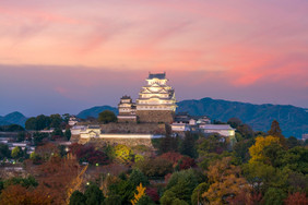 视图姬路城城堡秋天季节姬路城日本日落