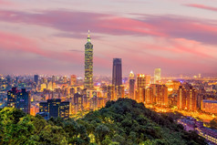 台北城市天际线景观日落时间台湾