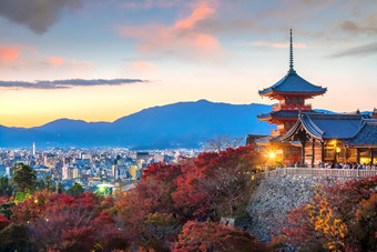 <strong>清水</strong>寺寺庙秋天季节《京都议定书》日本日落