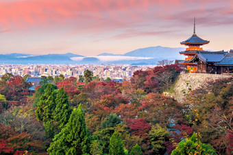 <strong>清水</strong>寺寺庙秋天季节《京都议定书》日本日落