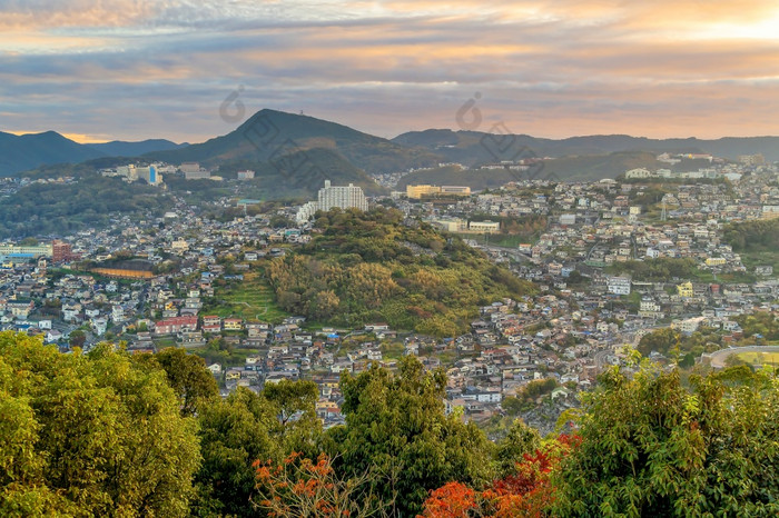 长崎城市市中心天际线城市景观九州日本从前视图