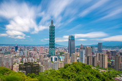 天际线市中心台北台湾与蓝色的天空