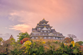 日本冈山城堡秋天季节日本冈山城市日本日落