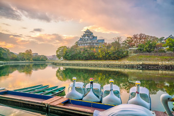 日本冈山城堡秋天季节日本冈山城市日本日落