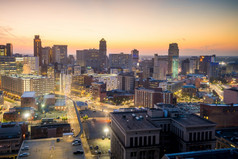 空中视图市中心底特律《暮光之城》密歇根美国