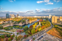 天际线大阪城市日本从前视图