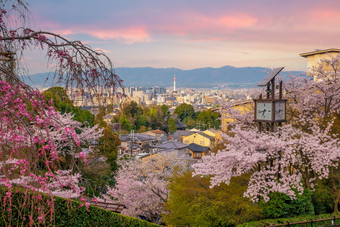 老小镇《京都议定书》在樱花季节日本日落