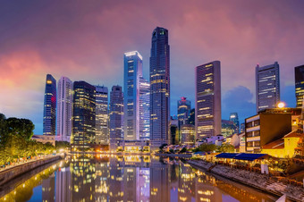 市中心新加坡城市天际线城市景观业务区区域《暮光之城》
