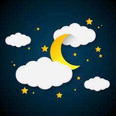 的晚上天空完整的云卫星和黄色的星星icon-vector