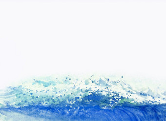 <strong>水彩绘</strong>画背景大海波风暴波蓝色的颜色的海和情绪洒出来了手画中风插图印象派现代风格复制空间背景
