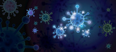 设计象征冠状病毒-ncov摘要蓝色的背景疫情新冠病毒疾病细胞感染爆发和流感大流行医疗健康风险向量插图为壁纸概念