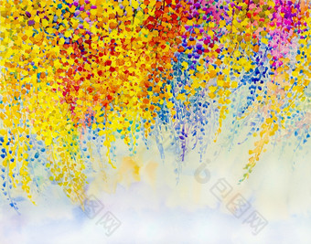 摘要水彩原始绘画色彩斑斓的花幻想和情感天空和云背景手画插图