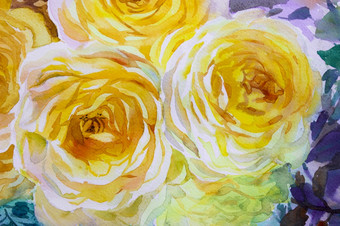 绘画植物区系艺术水彩原始插图黄色的颜色玫瑰和情感美自然季节摘要背景手画问候卡片特殊的场合