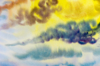 水彩绘画云天空色彩斑斓的雨云空气和季节自然摘要背景手画<strong>印象派</strong>