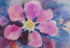 摘要水彩原始绘画情人节一天新一年卡壁纸与明亮的粉红色的紫色的玫瑰花蓝色的背景水彩绘画插图印象派风格