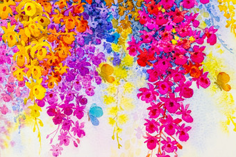 摘要水彩原始景观绘画想象力色彩斑斓的美兰花花与蝴蝶和情感蓝色的背景