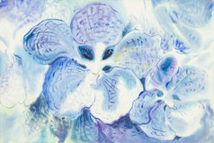 摘要水彩原始绘画紫色的蓝色的颜色万达腔肠杆菌兰花花蓝色的背景