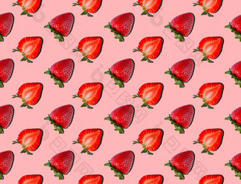 无缝的模式草莓粉红色的背景食物概念夏天极简主义平躺无缝的模式草莓粉红色的背景食物概念夏天极简主义平躺