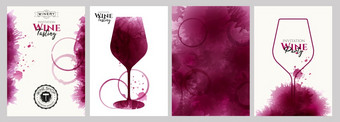 集合模板与酒设计优雅的酒玻璃插图宣传册海报邀请卡促销<strong>活动</strong>横幅菜单列表<strong>封面</strong>背景红色的和玫瑰酒污渍向量插图