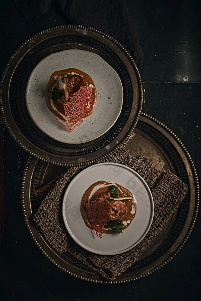 美丽的和美味的食物板精致的菜有创意的餐厅餐概念美丽的和美味的食物板精致的菜