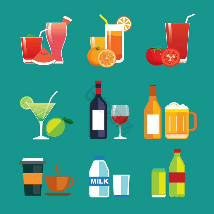 饮料和饮料平图标集图片