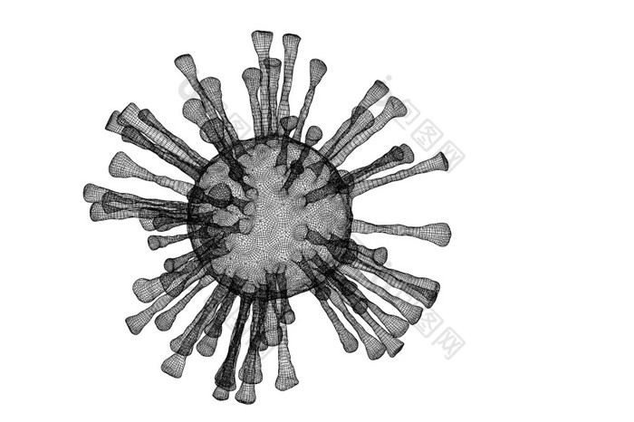 黑色的新冠病毒病毒细胞孤立的白色背景插图