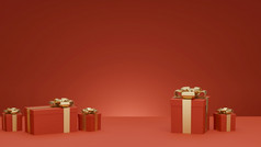 圣诞节和新一年问候横幅与红色的礼物盒子礼物呈现
