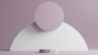 最小的场景与白色大理石讲台上和摘要背景轮形状紫色的颜色场景呈现