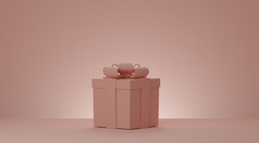 圣诞节和新一年现在盒子粉红色的礼物盒子与丝带在最小的粉红色的背景呈现