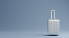 白色行李在蓝色的背景旅行概念呈现