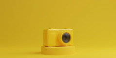 黄色的数字相机黄色的背景技术概念呈现