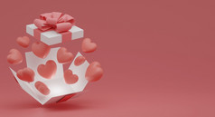 情人节rsquo一天概念粉红色的和白色心气球礼物盒子粉红色的背景呈现