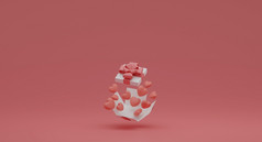 情人节rsquo一天概念粉红色的和白色心气球礼物盒子粉红色的背景呈现